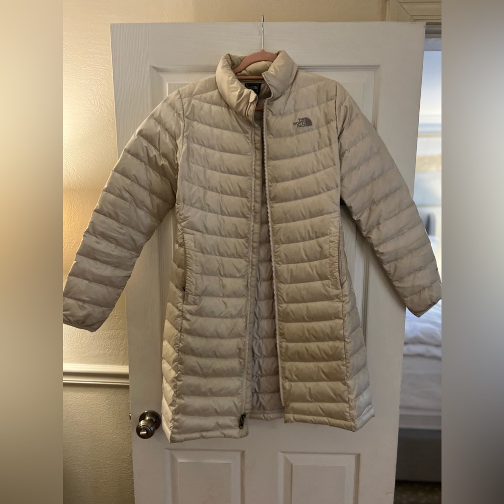 The North Face cream knee length puffer size medium